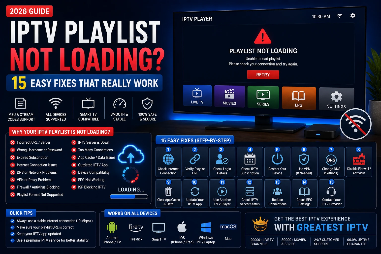 IPTV Playlist Not Loading? 15 Easy Fixes (2026 Guide)